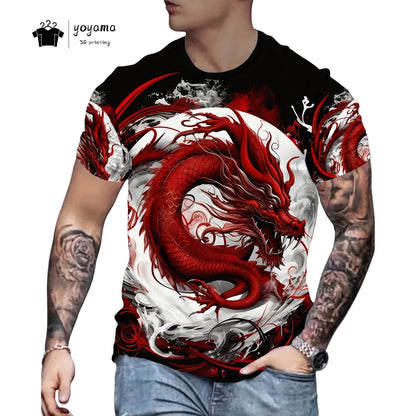 Men's t-shirts Dragon Pattern Short Sleeve Tee Fashion Street O-Neck Top Trend Animal 3D Printing Loose Versatile Men's Clothing