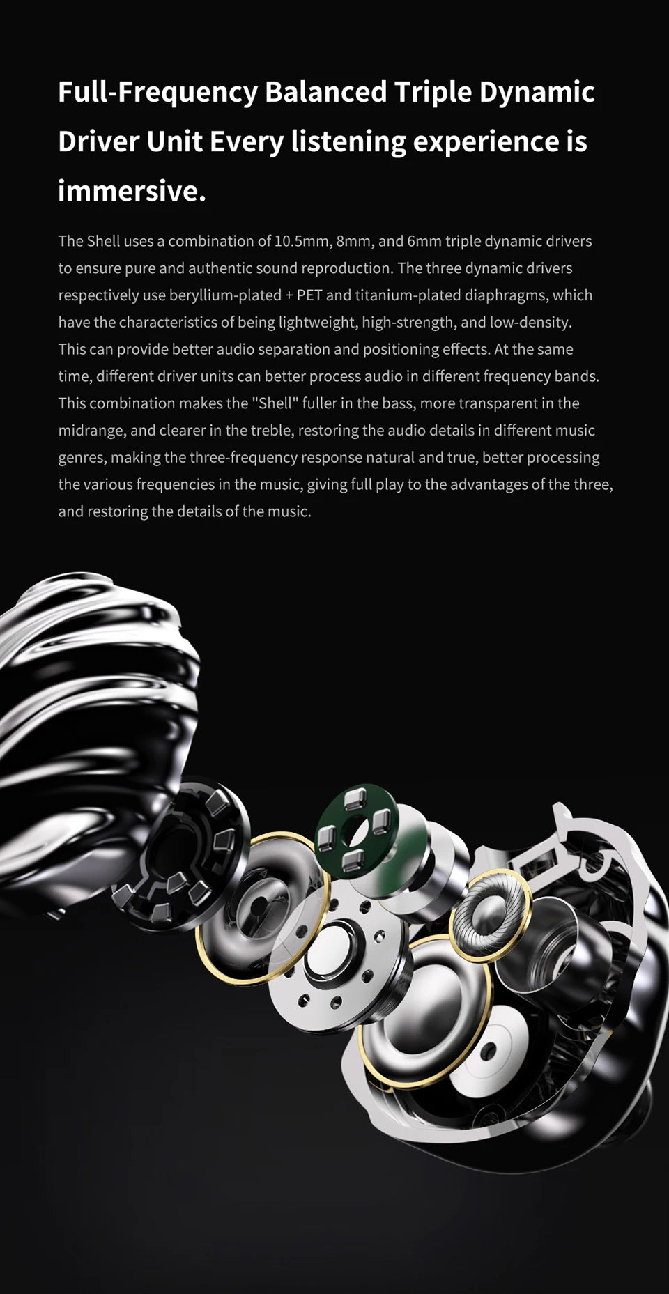 TRN SHELL Hybrid Headphones Triple Dynamic + Planar Driver Wired In-Ear Monitors, Four-Unit Acoustic Architecture HiFi Hybrid Headphones for Audiophile Sound