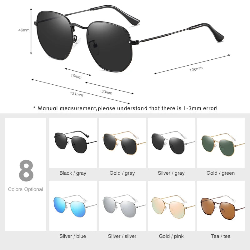 LM New Fashion Women Hexagon Sunglasses Men Retro Polarized Driving Coating Mirror Sun Glasses Goggle UV400 Eyewear gafas de sol