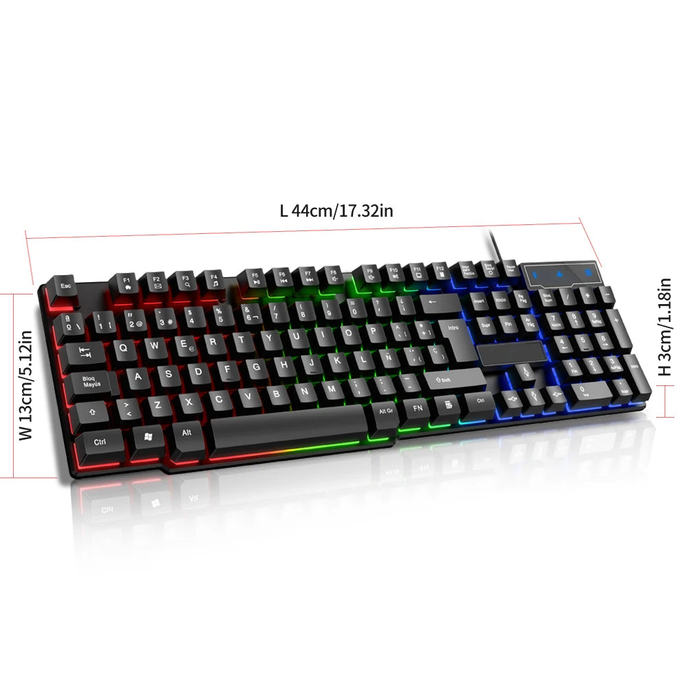 T20 Wired Keyboard Computer Accessories Russian Spanish Keyboard USB Game RGB Backlit Mechanical Touch Keycap Standard 104 Keys