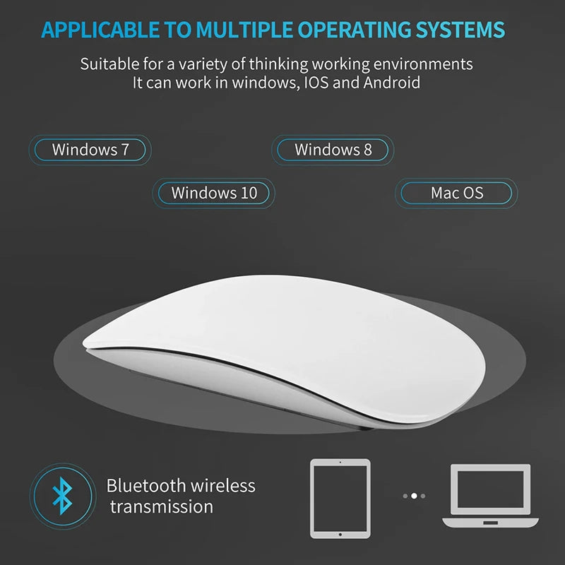 Magic Dual Mode Wireless Mouse Bluetooth Rechargeable Touch Mouse for MacBook, Laptop & PC, Slim Ergonomic Bluetooth Wireless Mouse