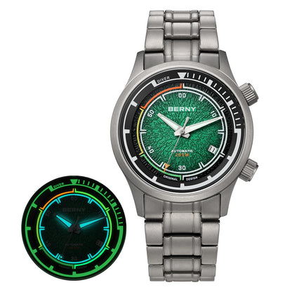 BERNY Automatic Diving Watches for Men Full Titanium Lightweight Super Luminous Mechanical Men's Diver Watch 20ATM Sapphire