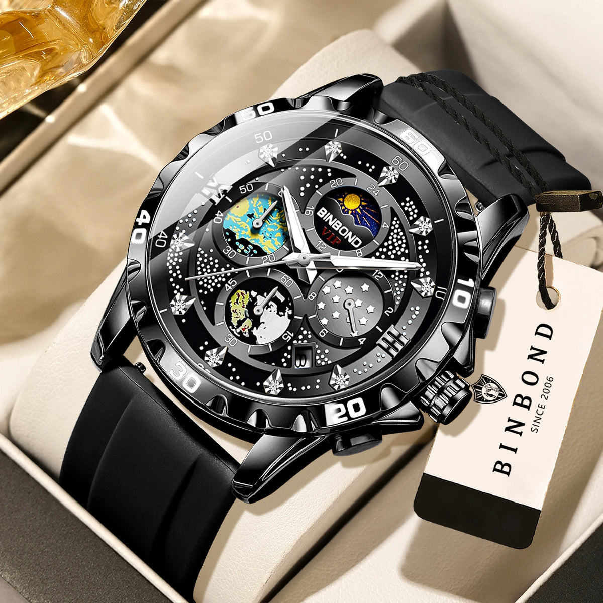 Luxus-Quarzuhren von BINBOND für Herren, leuchtend, wasserdicht, Chronograph mit automatischem Datumsanzeige, Business-, Sport- und Freizeit-Style