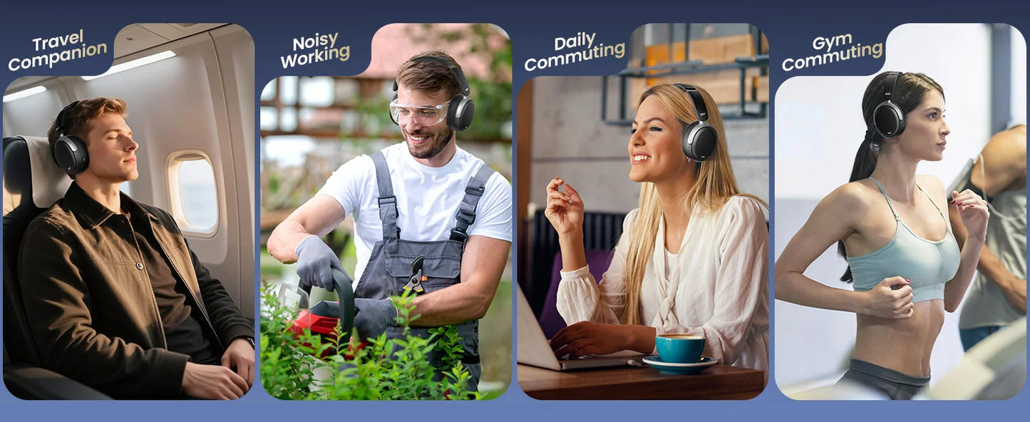 Acer OHR516 ANC Wireless Headphones Noise Cancelling Hi-Res Bluetooth Headset with 40mm Driver, Spatial Audio Over Ear Headphones with Mic