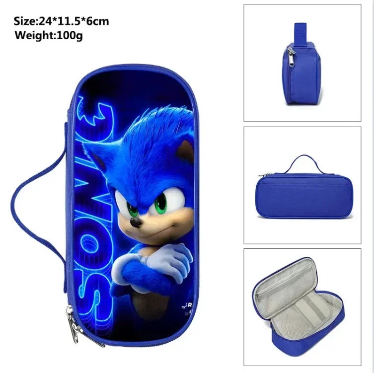 2025 New Arrival Sonic School Bag Lunch Bag Pencil Case Boys Girls Daily Use Book Cartoon Book Bags For Kids Christmas Gift