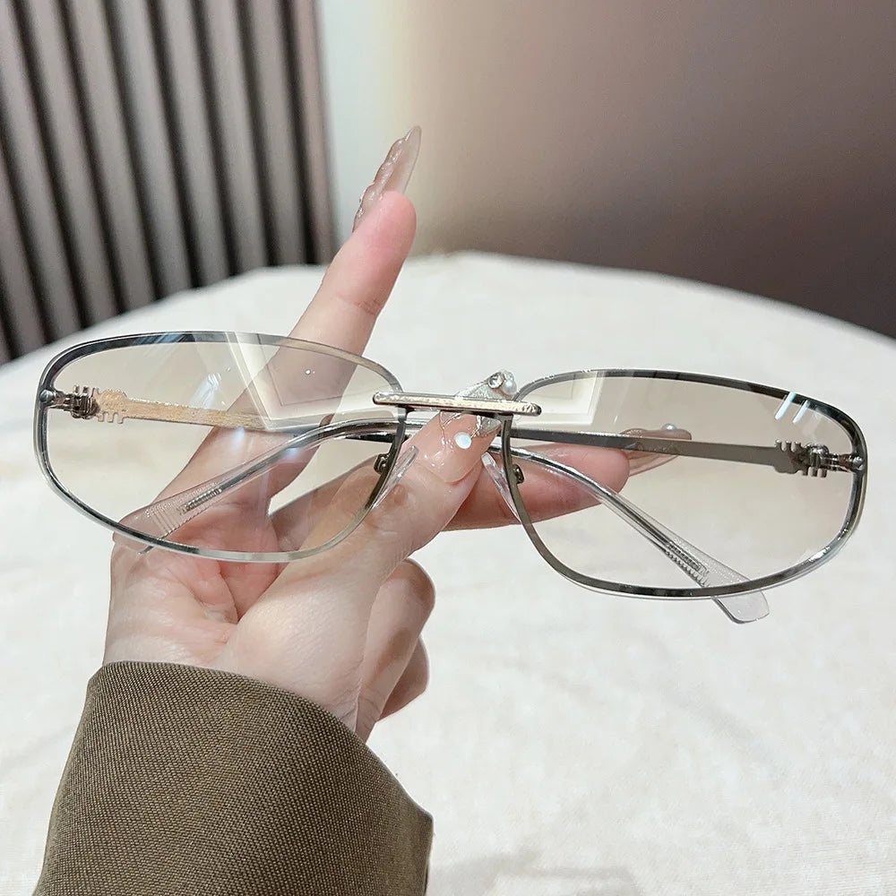 Gradient Oval Frameless Women's Sunglasses High Quality Luxury Brand Y2k Rimless Glasses Women High-end Punk Popular Shades UV