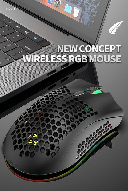 BM600 Rechargeable Wireless Gaming Mouse, 2.4G RGB Honeycomb Gaming Mouse with 12000 DPI, 7 Programmable Buttons, USB Gaming Mouse for PC & Laptop