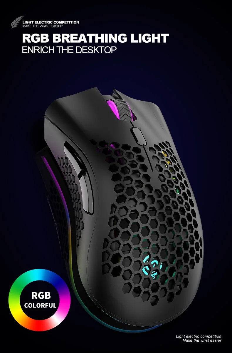 BM600 Rechargeable Wireless Gaming Mouse, 2.4G RGB Honeycomb Gaming Mouse with 12000 DPI, 7 Programmable Buttons, USB Gaming Mouse for PC & Laptop