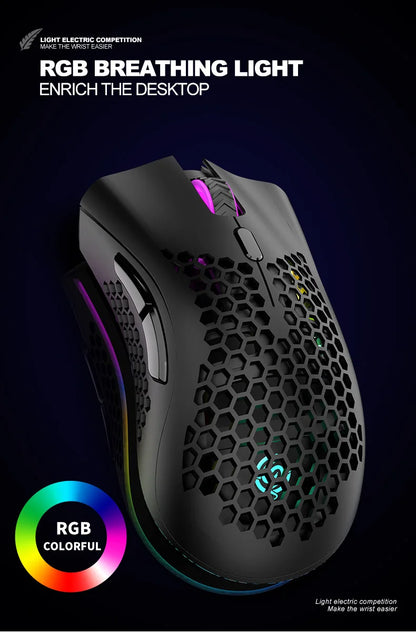 BM600 Rechargeable Wireless Gaming Mouse, 2.4G RGB Honeycomb Gaming Mouse with 12000 DPI, 7 Programmable Buttons, USB Gaming Mouse for PC & Laptop