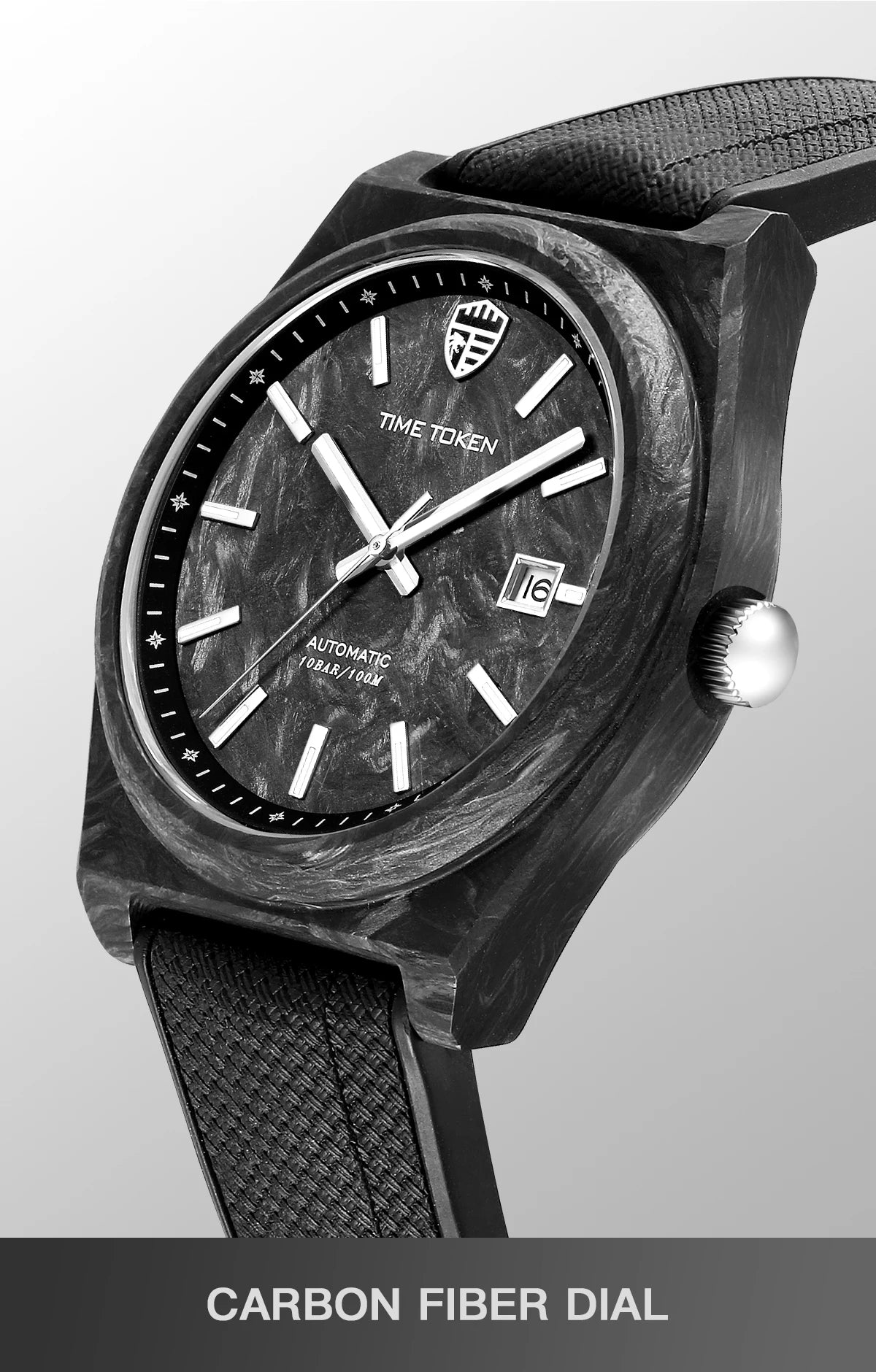 TIME TOKEN  Limited Edition 41mm Luminous Magic Carbon Fiber Men's Automatic Mechanical Watches Calendar Miyota8215 Movement