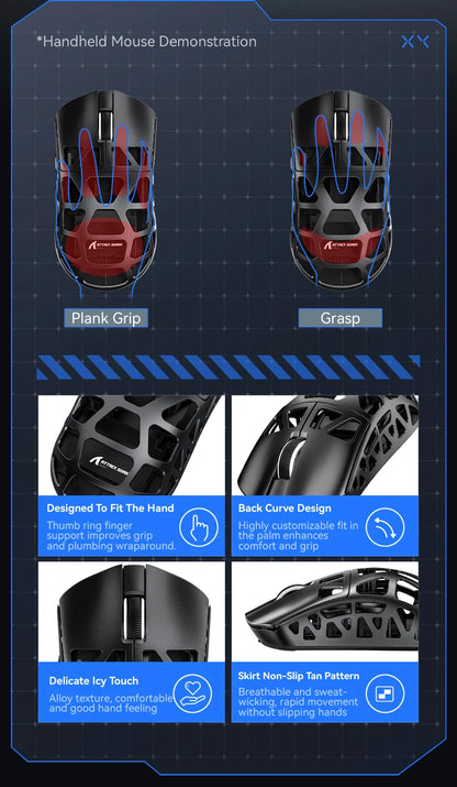 ATTACK SHARK R3 gamer egér magnéziumötvözet méhsejtmintás házzal, ultrakönnyű, 8K Hz, PAW3395 érzékelő, 26000 DPI, ergonomikus kialakítás