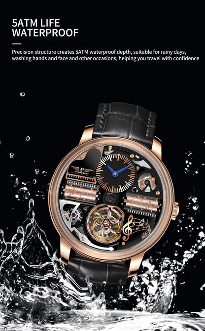 2025 NEUE PINDU Design Music Series Herrenuhr mit mechanischem Uhrwerk, Edelstahl, Saphirglas, luxuriöse automatische Uhr mit skelettiertem Design