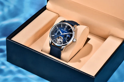 PAGANI DESIGN – Relógio mecânico de luxo para homem, 41 mm, vidro de safira, bracelete em pele, estanque, estilo piloto, com turbilhão e fase lunar
