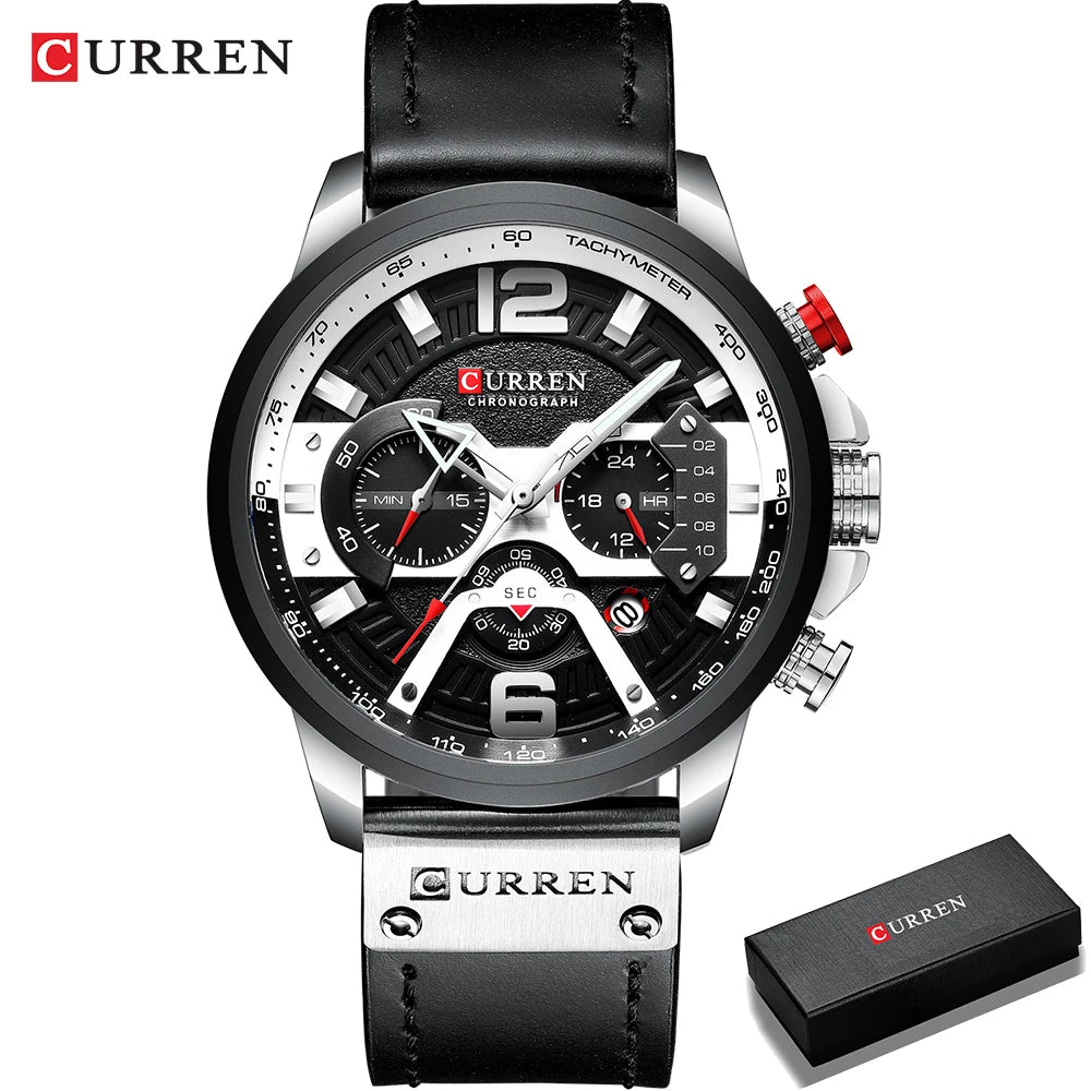 CURREN 8329 muški sat – ležeran sportski stil, dizajn inspiriran vojskom, kožni remen, moderan kronograf, luksuzni sat vodećeg brenda