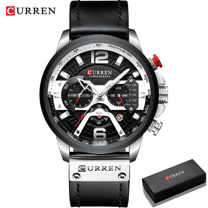 CURREN 8329 muški sat – ležeran sportski stil, dizajn inspiriran vojskom, kožni remen, moderan kronograf, luksuzni sat vodećeg brenda