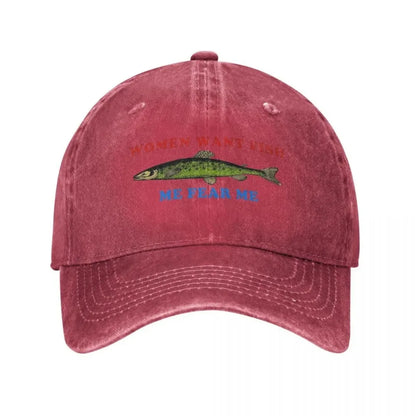 Women Want Fish Me Fear Me Baseball Cap Stuff Vintage Distressed Washed Funny Logo Dad Hat Casquette Unisex Style Outdoor Travel