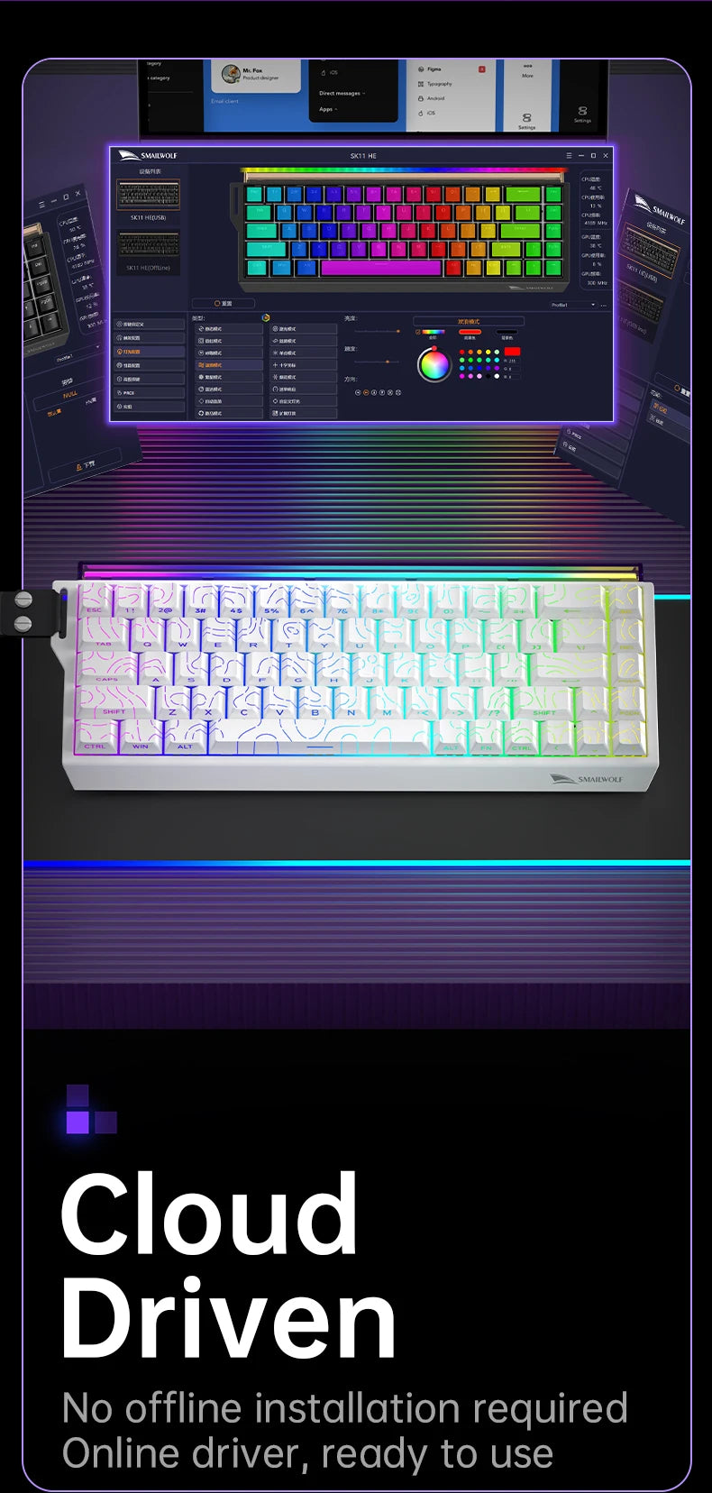 SMAILWOLF SK11 68HE Magnetic Gaming Keyboard Mechanical Wired Professional Gaming 0.01mm Quick Trigger 8KHz 0.25ms RGB Lighting