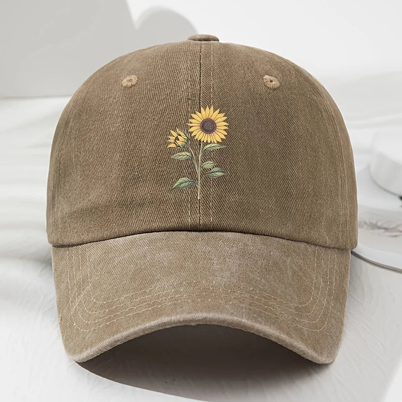 Retro saulėgrąžų rašto beisbolo kepurė „Dad Hat“, tinkanti lauko sportui, žvejybai ir stovyklavimui, žygiai