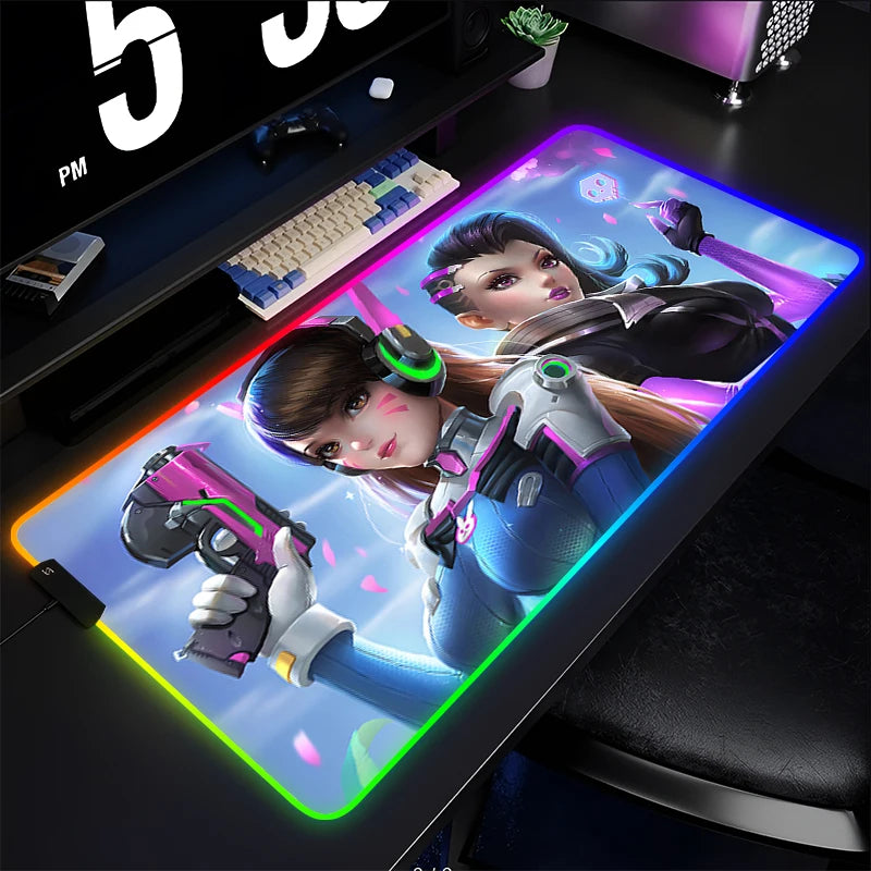 Gamer-Mauspad, Tastaturunterlage, Overwatch Sombra Schreibtisch-Mausmatte, LED-Teppich, Gummi, Gaming-Mauspad RGB, Notebook, Kawaii-Mousepad
