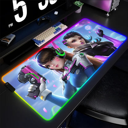 Gamer-Mauspad, Tastaturunterlage, Overwatch Sombra Schreibtisch-Mausmatte, LED-Teppich, Gummi, Gaming-Mauspad RGB, Notebook, Kawaii-Mousepad