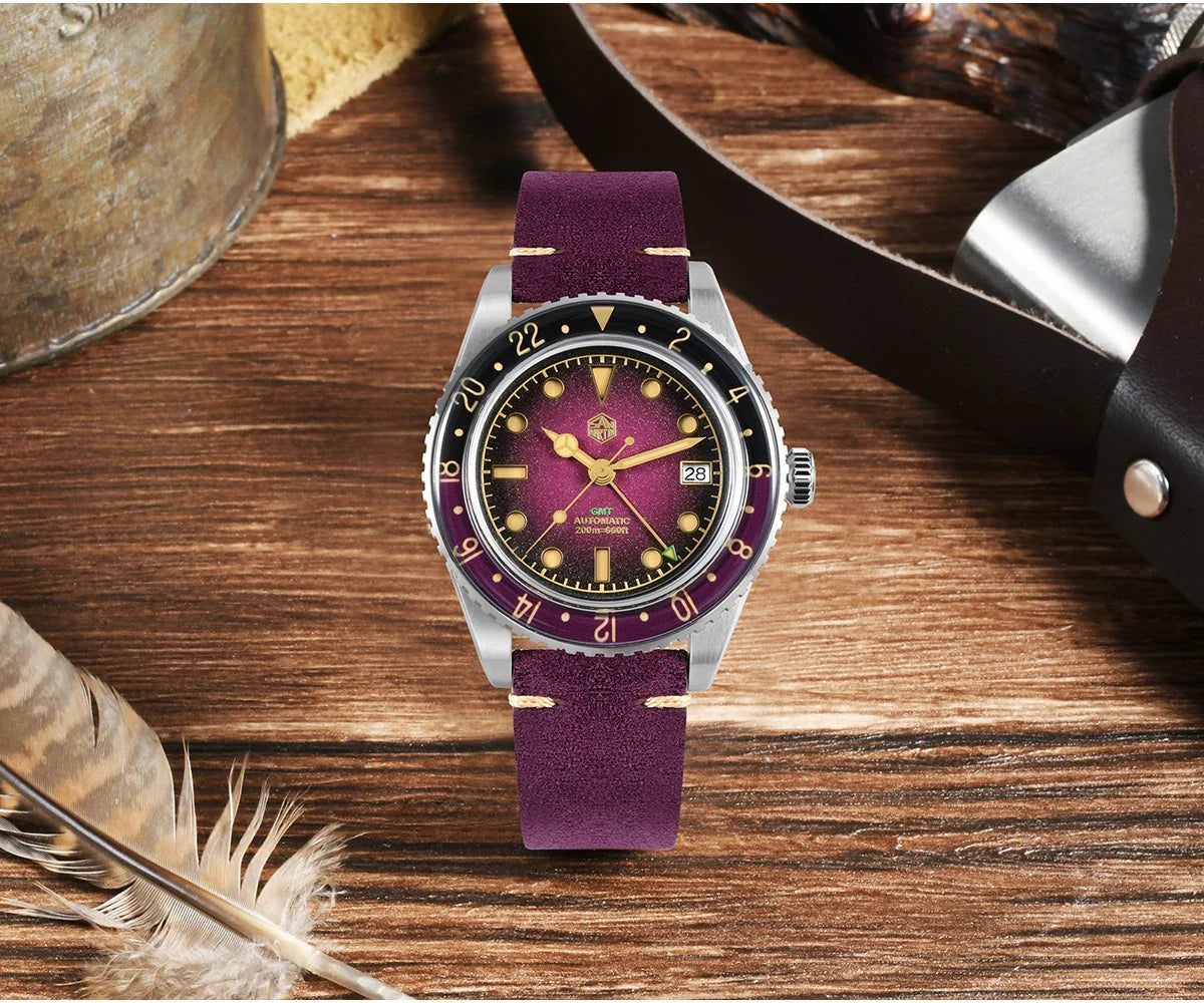 2025 New San Martin SN0134 Men Watch NH34 GMT Sandwich Dial 40mm Bidirectional Sapphire Bezel Luxury Sports Watch 20Bar Watches