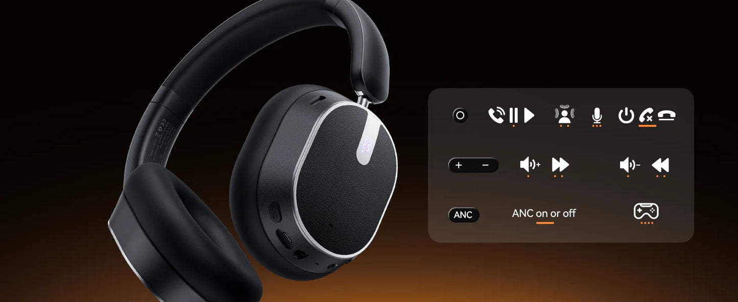Active Noise Cancelling Headphones Bluetooth 6.0 Wireless Over-Ear Headphones with 120H Battery, 6-Mic ENC Calls, LED Power Display & Spatial Audio