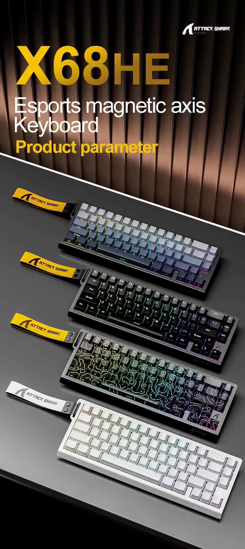Teclado gaming magnético ATTACK SHARK X68HE X68PRO HE e FREEWOLF F68 com fios F68Pro sem fios para gaming profissional 0.01mm Rapid Trigg