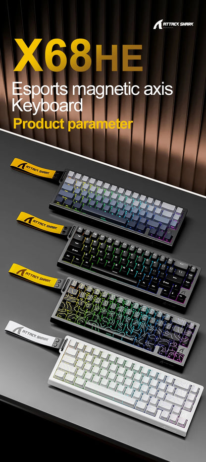 Teclado gaming magnético ATTACK SHARK X68HE X68PRO HE e FREEWOLF F68 com fios F68Pro sem fios para gaming profissional 0.01mm Rapid Trigg