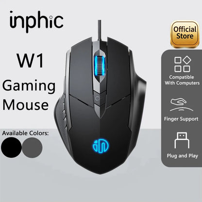Káblová myš Inphic W1 Esports Gaming Mouse s programovateľnými makrami, nastaviteľným DPI a tichým chodom do kancelárie