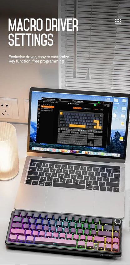 Attack Shark X66 Wireless Mechanical Keyboard 65% Compact Layout RGB Backlight Gasket Hot Swap Bluetooth USB-C PBT Large battery