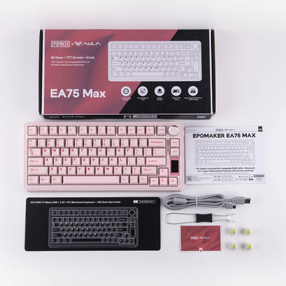Teclado mecánico EPOMAKER X AULA EA75 MAX 75% ANSI US con hot-swap, montaje gasket, conexión por cable/BT/inalámbrica 2.4GHz, pantalla y perilla