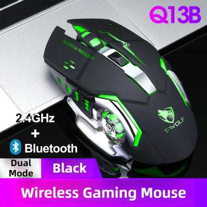 Q13 Bluetooth Wireless Mouse RGB Rechargeable Gaming Mouse, 2.4G Wireless Mouse with Adjustable DPI, 6 Buttons for PC, Laptop & Tablet