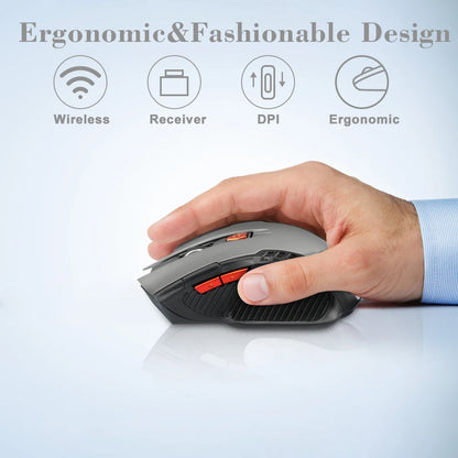 2.4G Wireless Mouse 1600DPI Optical Gaming Mouse with USB Receiver, 6-Button Ergonomic Wireless Mouse for PC, Laptop & Computer