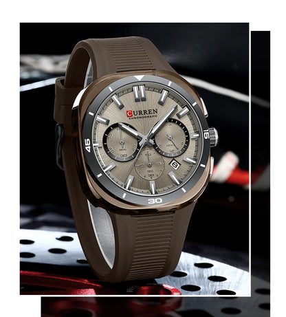 Orologio da uomo CURREN – Nuovo modello di lusso al quarzo, cinturino in silicone, stile sportivo, multifunzione, impermeabile, luminescente, con datario e cronometro.