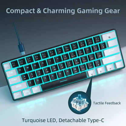 61 Keys Mechanical Gaming Keyboard RGB LED Backlit Compact Wired Red Switches Colorful Keycaps for Desktop Computers