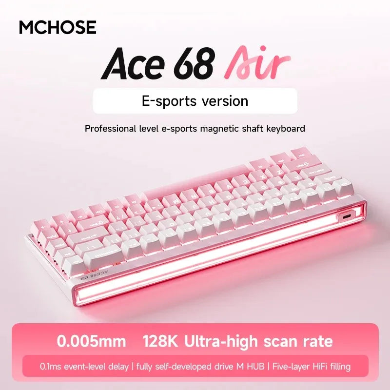 Mchose Ace68 Air Gaming Keyboard Hall Effect 0.001mm Rapid Trigger 8K+256K Polling Rate Dynamic RGB Light Box Magnetic