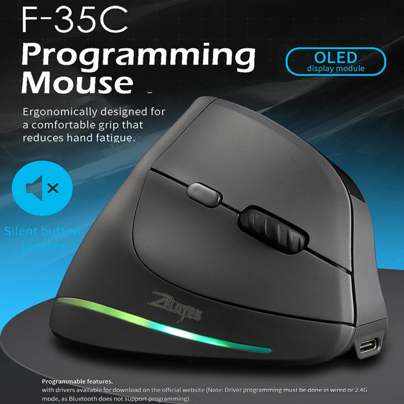 Mouse verticale wireless ricaricabile con display, ergonomico, 6 pulsanti programmabili, gaming per gamer desktop
