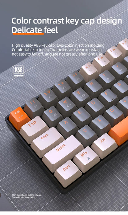 FREEWOLF K68 Mechanical Keyboard,Bluetooth Wireless,Blue and Red Switches,Hot-swswap,Small Size Mini Keyboard
