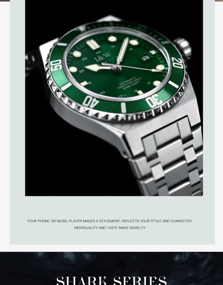 IW Luxury Brand Automatic Mechanical Sports Diving Watch Red Blue Bezel Steel Sapphire Luxury Men's Watches 300M Waterproof