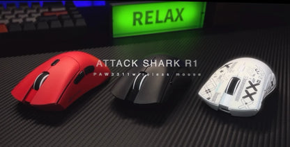 Rato Gaming Tri-Mode ATTACK SHARK R1, Sensor PixArt PAW3311, 18000 DPI, 1000hz, ultraleve 59g para mãos grandes, para PC/Mac
