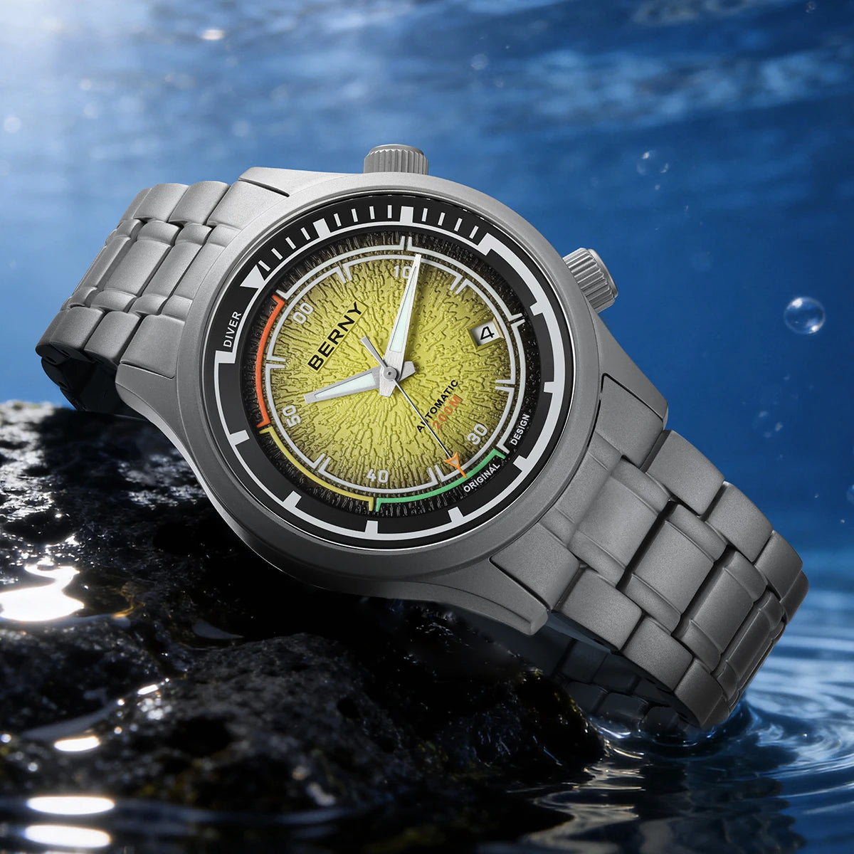 BERNY Automatic Diving Watches for Men Full Titanium Lightweight Super Luminous Mechanical Men's Diver Watch 20ATM Sapphire