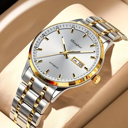 Pánské mechanické hodinky s automatickým nátahem značky Dianpai – luxusní model, luminiscenční displej, klasický a elegantní design, z nerezové oceli, vodotěsné, s kalendářem a označením dne v týdnu