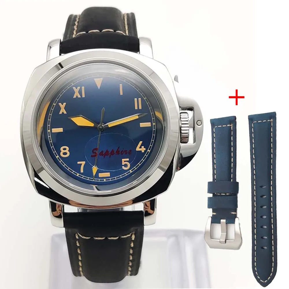 Parnsrpe Men's Automatic Mechanical NH35 Watch Polished Case Sapphire Glass Leather Strap 40mm Men's Watch