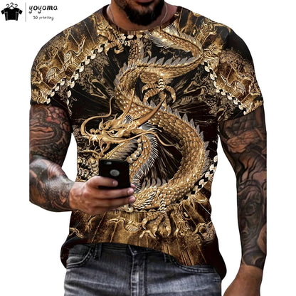 Men's t-shirts Dragon Pattern Short Sleeve Tee Fashion Street O-Neck Top Trend Animal 3D Printing Loose Versatile Men's Clothing