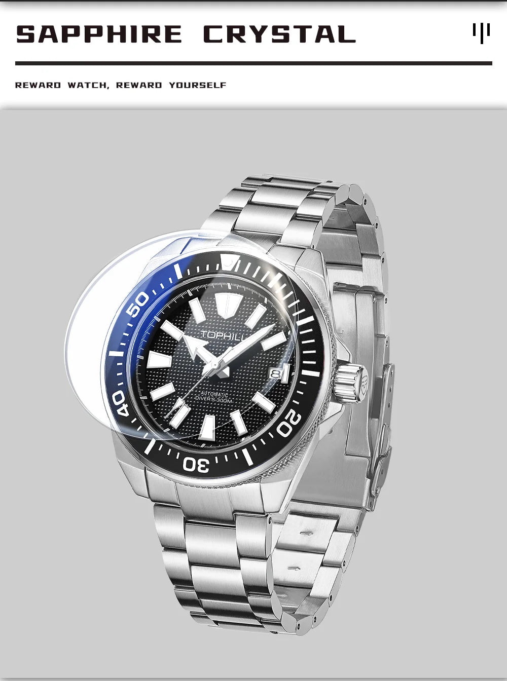 TOPHILL 43.5mm Professional Dive Watch Automatic NH35 Movement Sapphire 300M Waterproof Super Luminous Diving Men's Wristwatches