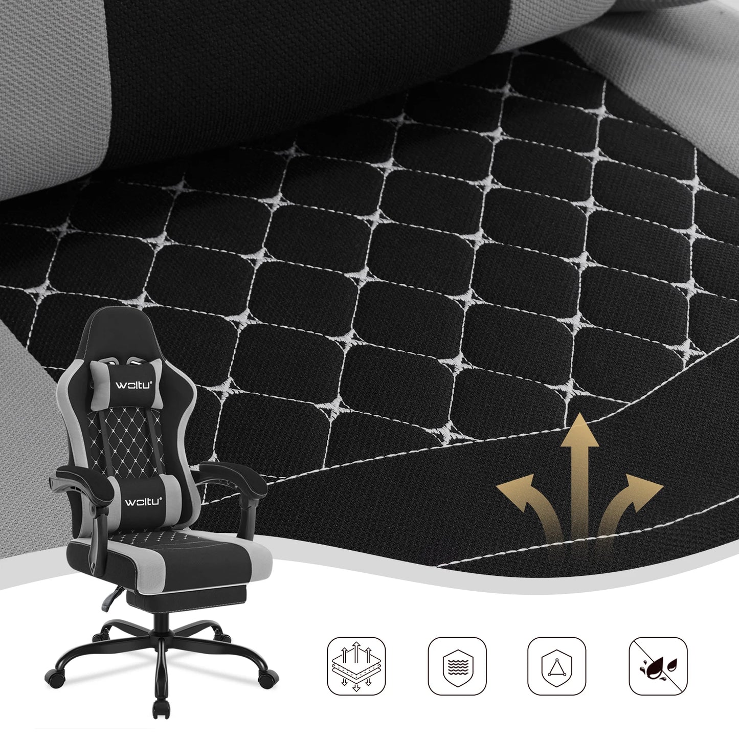 WOLTU snurrbar datorstol med massagefunktion, ergonomisk kontorsstol med kudde och fotstöd, höjdjusterbar gamingstol