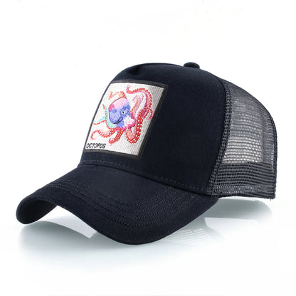 Casquette de baseball unisexe avec écusson pieuvre pour hommes et femmes – Casquettes trucker à fermeture à pression quatre saisons – Casquette de sport décontractée et respirante pour les activités de plein air