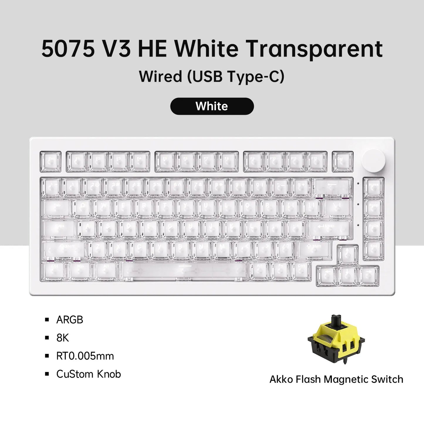 Akko 5075 V3 HE Magnetic Keyboard 75%  Custom Mechanical Gaming Keyboard Rapid Trigger 0.005mm 8K Polling Rate ARGB