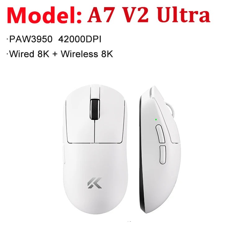 Mouse da gaming wireless leggero MCHOSE A7 V2 Ultra / Pro, Dual 8000Hz, PAW3950 TI, 42000DPI, per PC e gamer e-sport