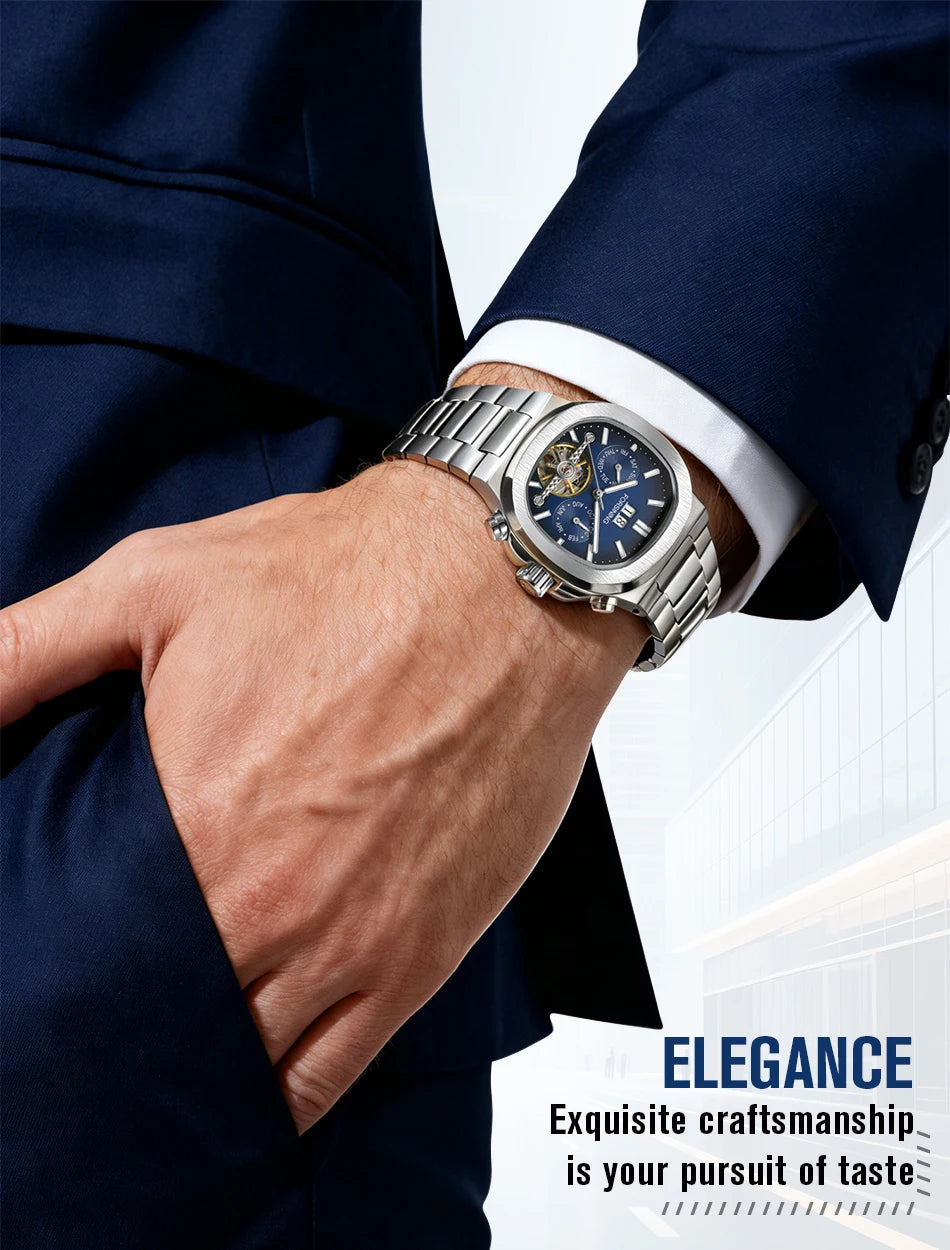 Forsining 481 Man New Tourbillon  Brands Watch Week Date Automatic Movement Mechanical Watches Stainless Steel Waterproof Clock